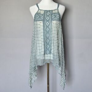 Boho Sleeveless Crochet Lace Babydoll Asymmetrical Hem Sheer Fairycore Top L